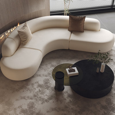 110.24"Skin-Friendly Brushed Chenille White Curved Sofa