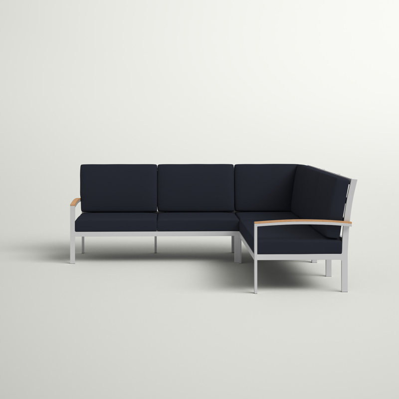 Ensemble de conversation modulaire 3 pièces Travira, Bleu minuit, Bois de teck rétro