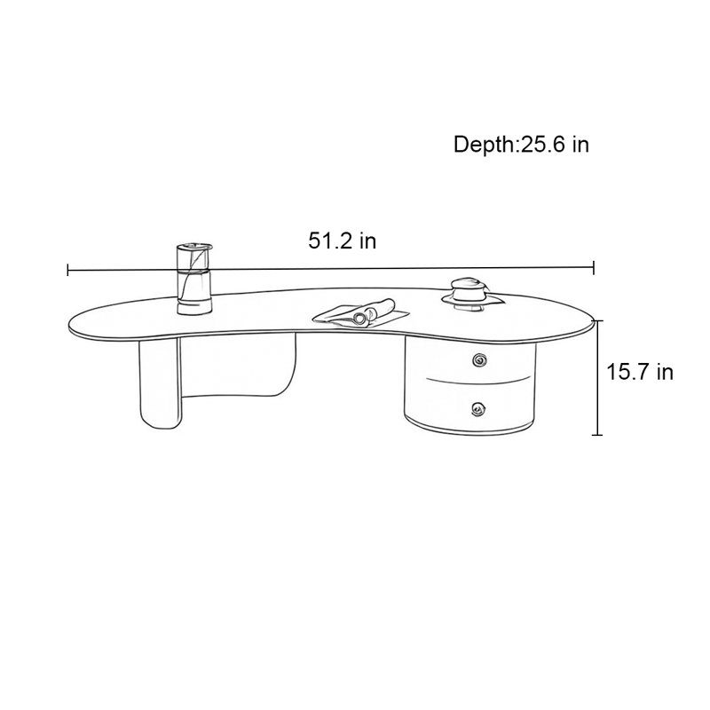Creative irregular shaped rock plate coffee table, 15.7" H x 51.2" W x 25.6" D, White, Black