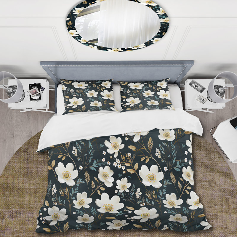 Mystic White And Teal Splendor Gardens - Ensemble de housse de couette à motif floral