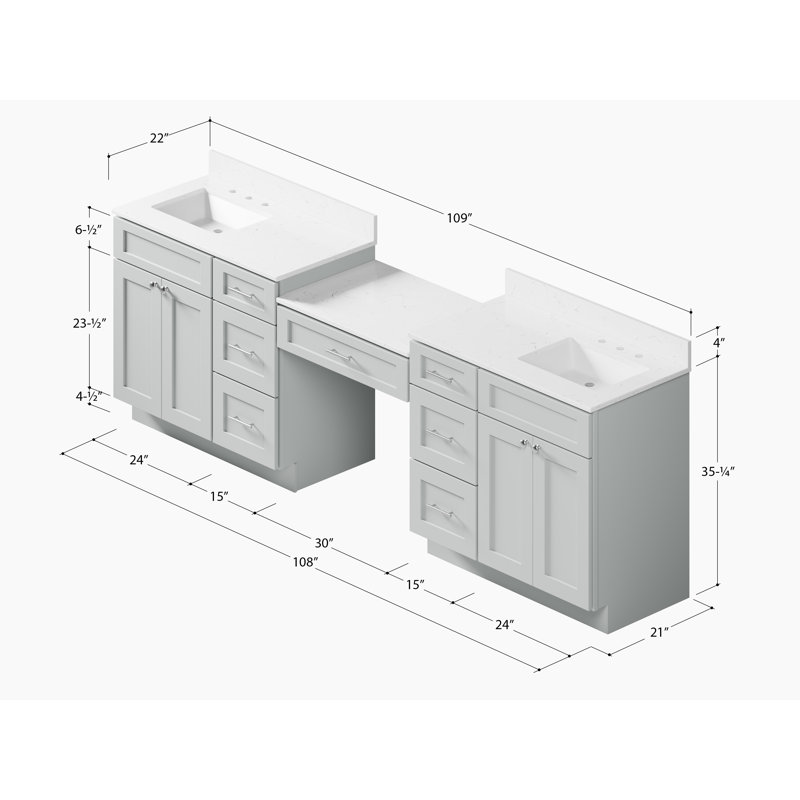 Meuble-lavabo double 108 po Disar, Gris