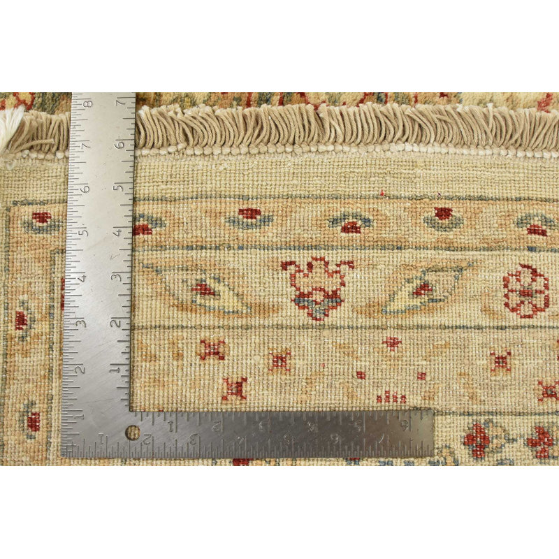 Tapis beige / rouge en laine noué à la main de conception unique 8 pi 2 po x 10 pi 1 po