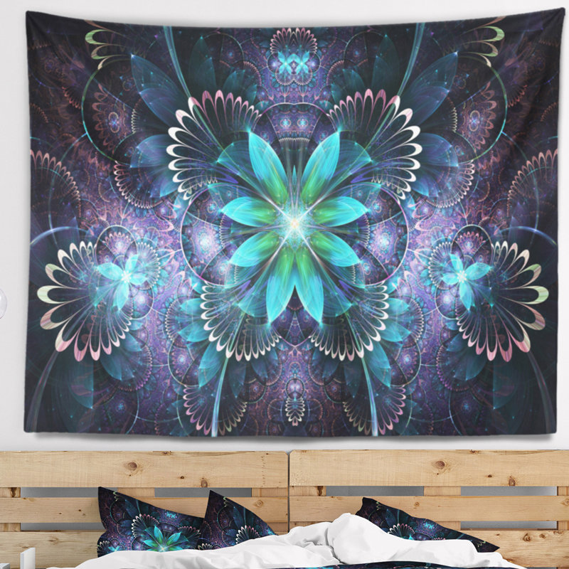 Tapisserie d'art numérique Fractal Flower Blue, H 32 po x l 39 po