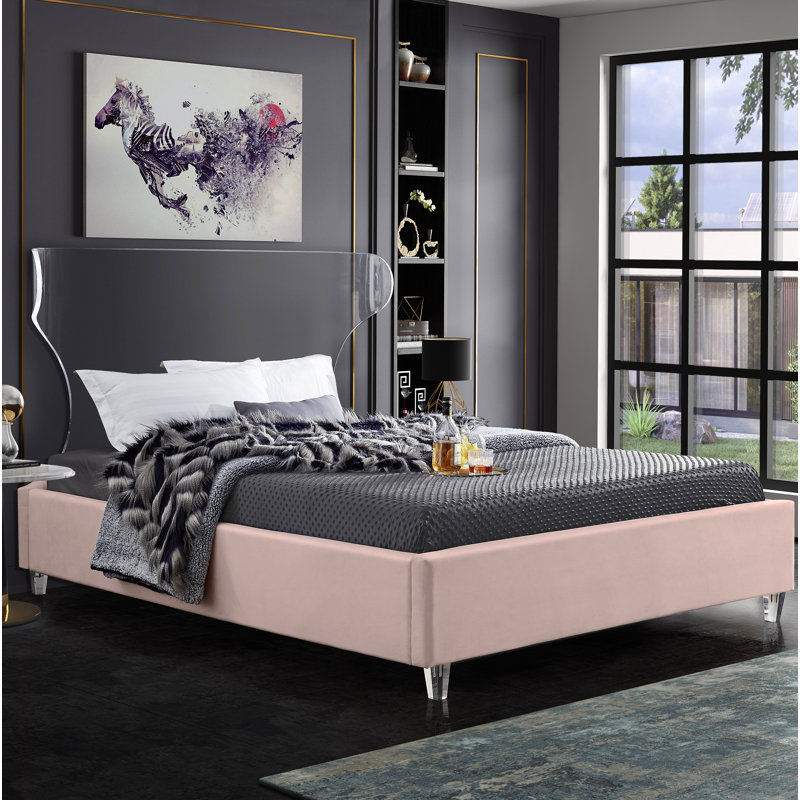 Ulm Upholstered Platform Bed, Pink Velvet, King
