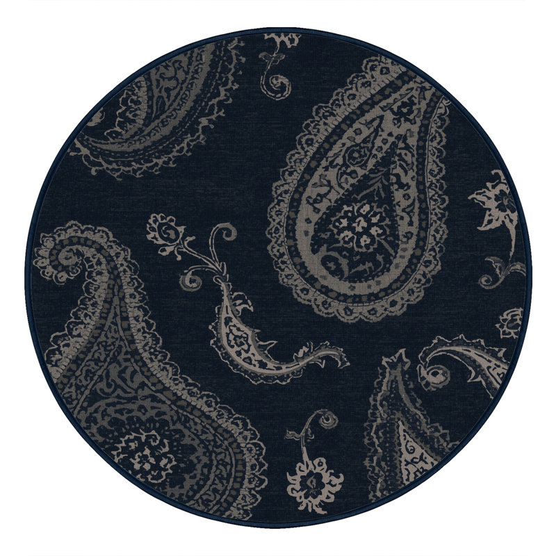 Tapis cachemire traditionnel gris délavé à la machine Pantelis, 6 po de diamètre