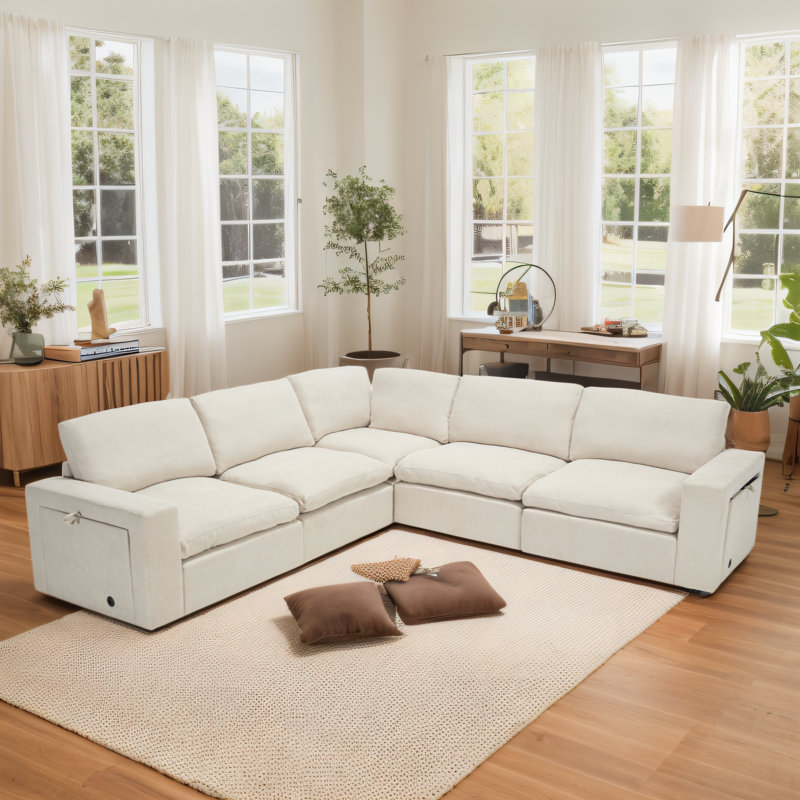 Canapé modulaire en lin 141,5 po Brinsley, Lin beige