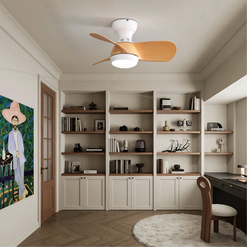 Mini ventilateur de plafond à DEL 23 pouces avec 3 moteurs à courant continu à télécommande 3 lames à intensité variable pour la chambre à coucher