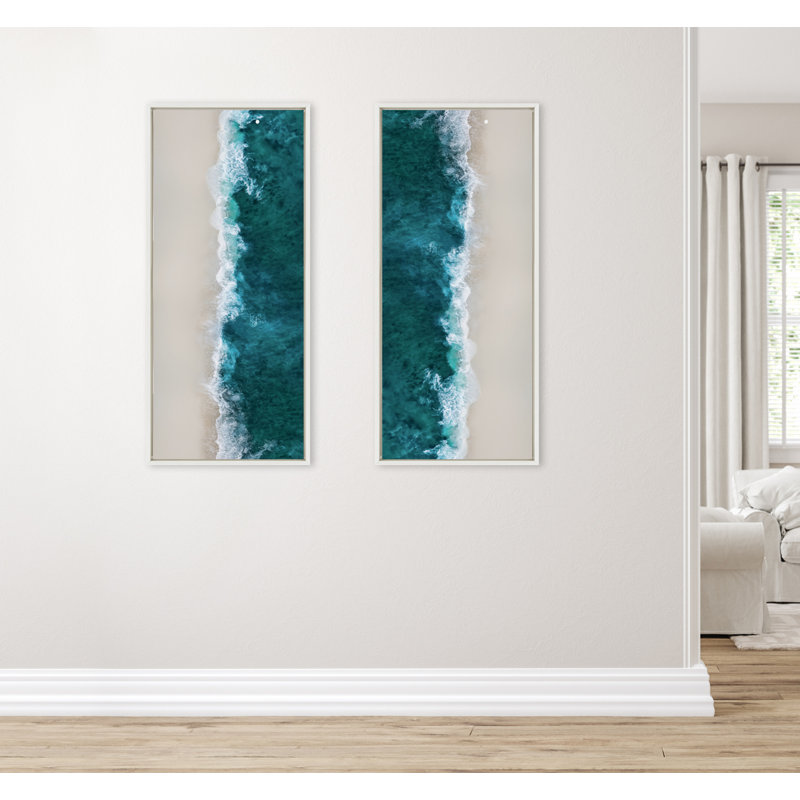 «Modern Ocean Beach Waves», art mural sur toile encadrée, H 18 po x l 40 po