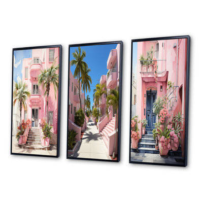 Pink Miami Artful Facades II - Miami Wall Art Set of 3