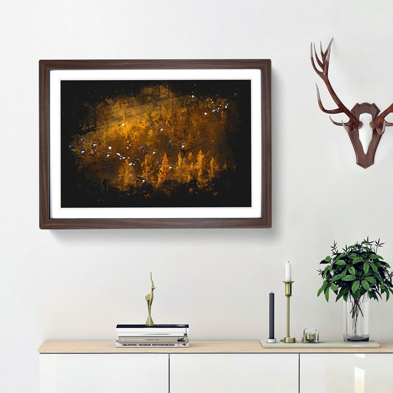 A Golden Forest Paint Splash - Picture Frame Graphic Art, 24cm H x 33cm W x 2cm D, Walnut Framed