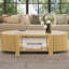 Table basse ovale cannelée avec rangement pour le salon, bois d'hévéa massif-418772318