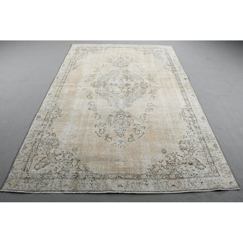 Grand tapis turc Anatolian rétro idéal pour les salons en beige noué à la main et décoratif