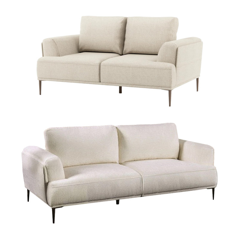 Ensemble de canapé et causeuse 2 pièces Batty, chenille gris moderne, dossier réglable, Blanc