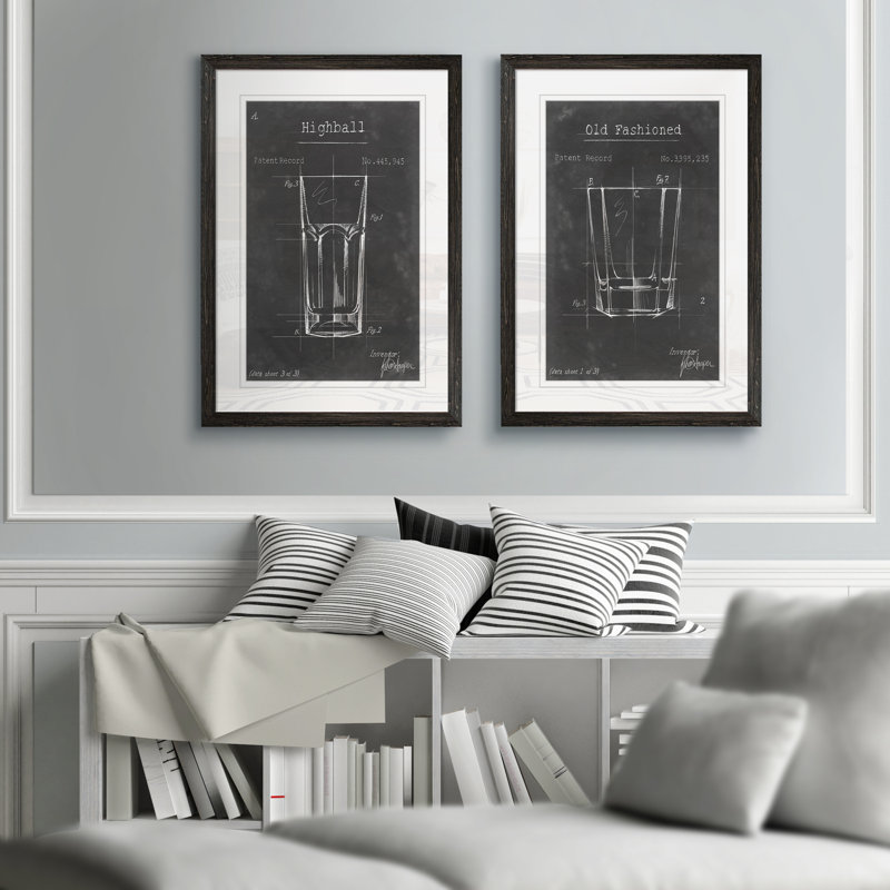 " Barware Blueprint I " by Antonyus Bunjamin (Abe) 2 - Pieces, 20" H x 16" W, Framed Print with Mat, Ebony