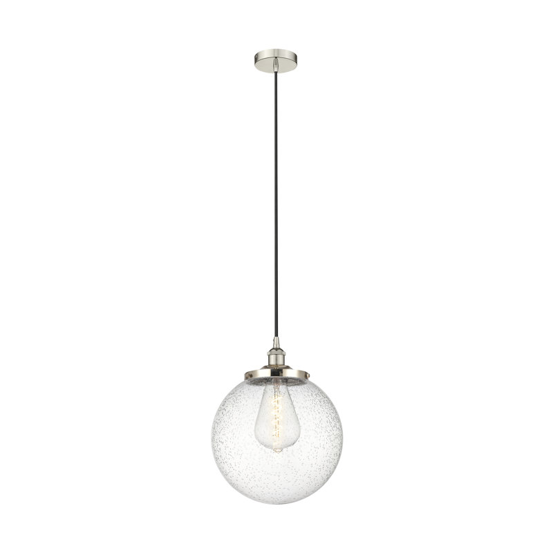 Luminaire suspendu simple à 1 lumière Alfonsa, Grainé, Nickel poli