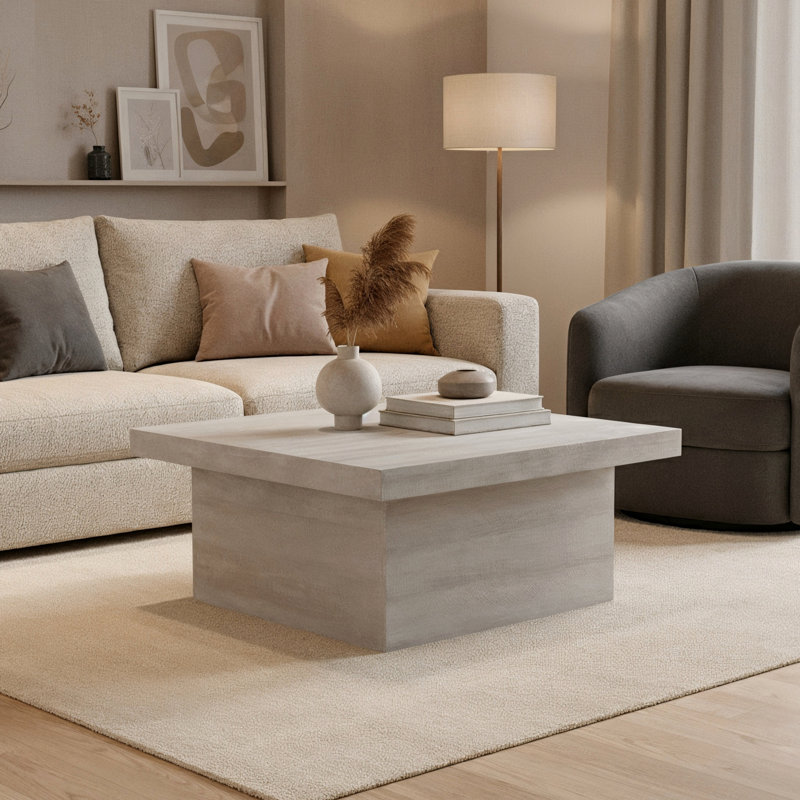 Caomhan Block Coffee Table, Dusty Gray Oak, 16.1" H x 35.4" L x 35.4" W