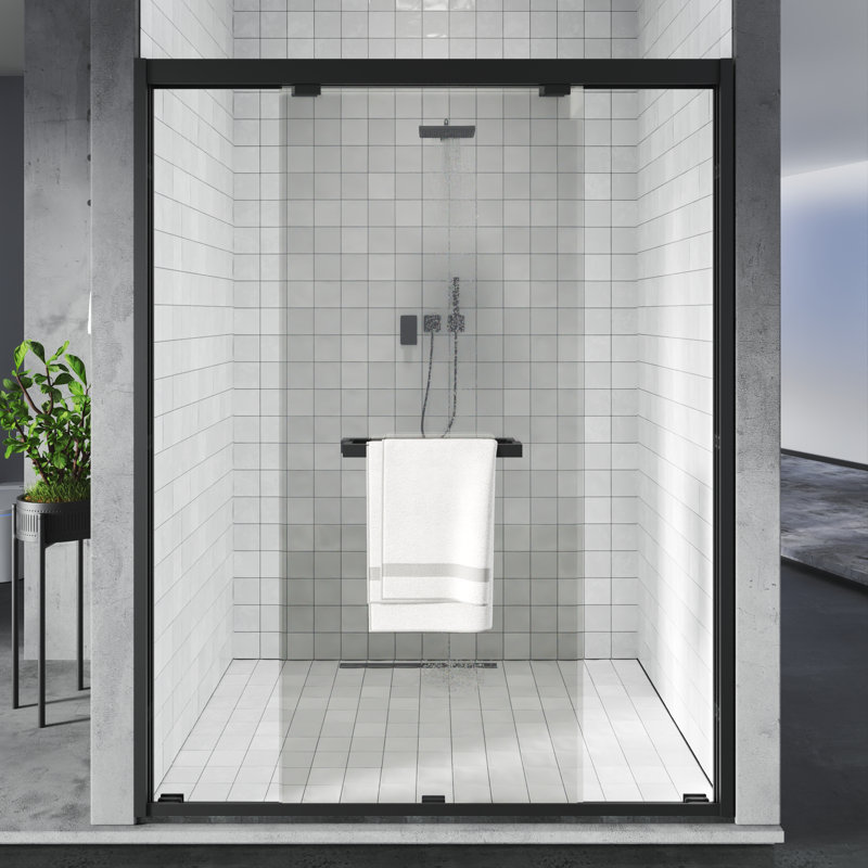 56"-60"W X 72"H Premium Sliding Semi Frameless Shower Door Double Bypass Door With Tempered Glass & Two Towel Bars, Black