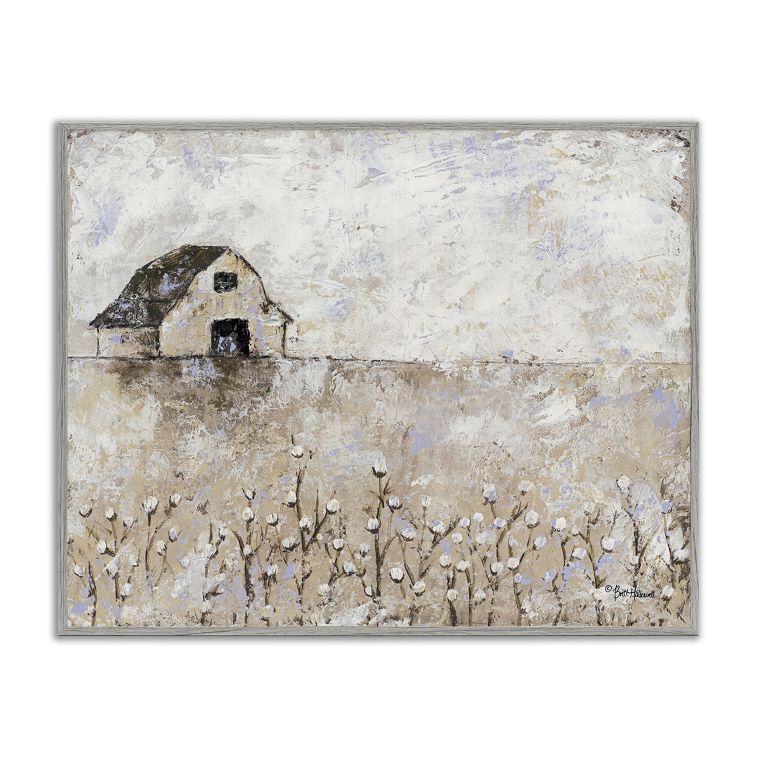 White Barn Distressed Landscape Cotton Field Florals - Painting Stupell Industries Frame 