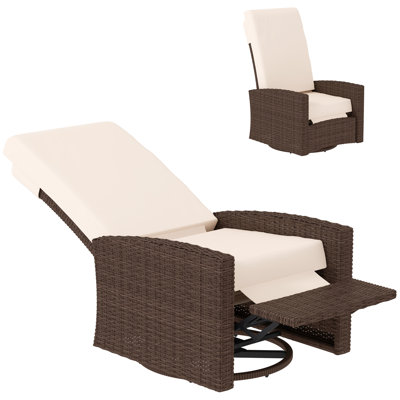 Fauteuil inclinable pivotant extérieur, fauteuil de patio inclinable réglable en osier résistant aux intempéries, blanc crème
