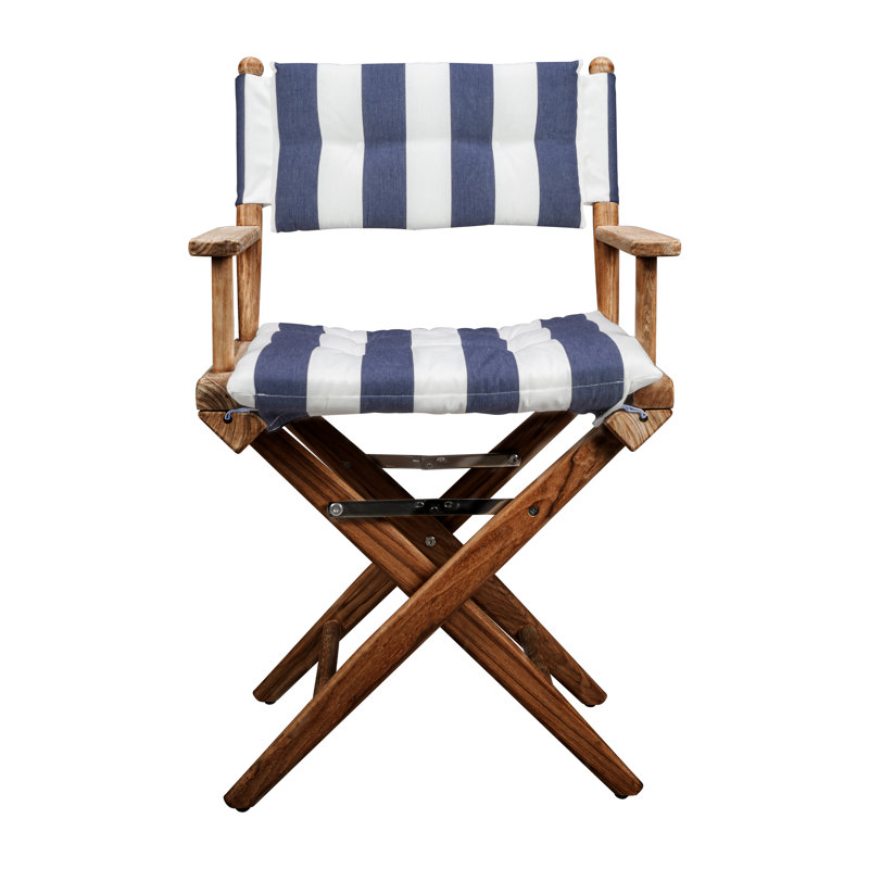 Teak Director's Chair with Navy and White Striped Cushions