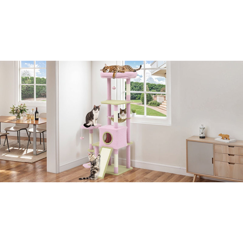 Plush Flower Multi-level Cat Tree With Scratching Posts & Hammock