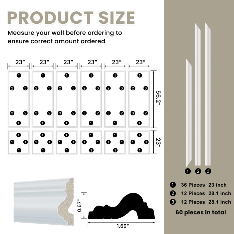 12-Frame Pre-cut Polystyrene Wall Moulding Frames, Lightweight, Impact-Resistant, Paintable Decor Trim