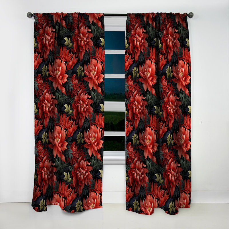 Mystic Red Damask Whispers I - Rideau damassé - Rideau occultant en velours - 1 panneaux, L 52 po x L 108 po