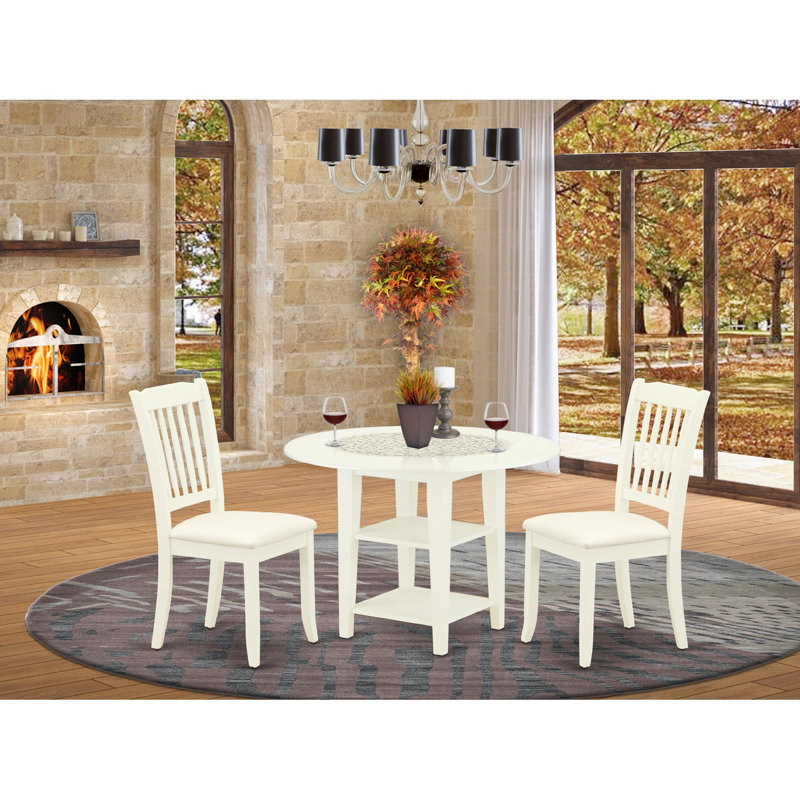 Ensemble de salle à manger en bois massif à abattants 5 pièces Lancros, Linen Fabric, 3 Pieces: Table, 2 Chairs
