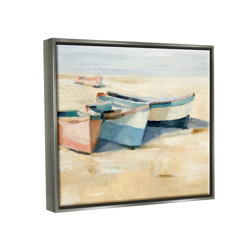 Peinture de bateaux amarrés par Ethan Harper, H 25 po x l 31 po x P 1,7 po, Cadre flottant gris lustré