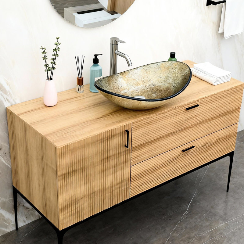 Lavabo vasque en verre trempé avec bonde escamotable Artistic Gold