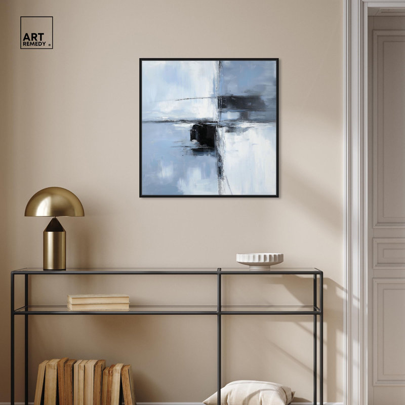 Art Remedy, toile abstraite grise I, H 12 po x l 12 po, Structure noire