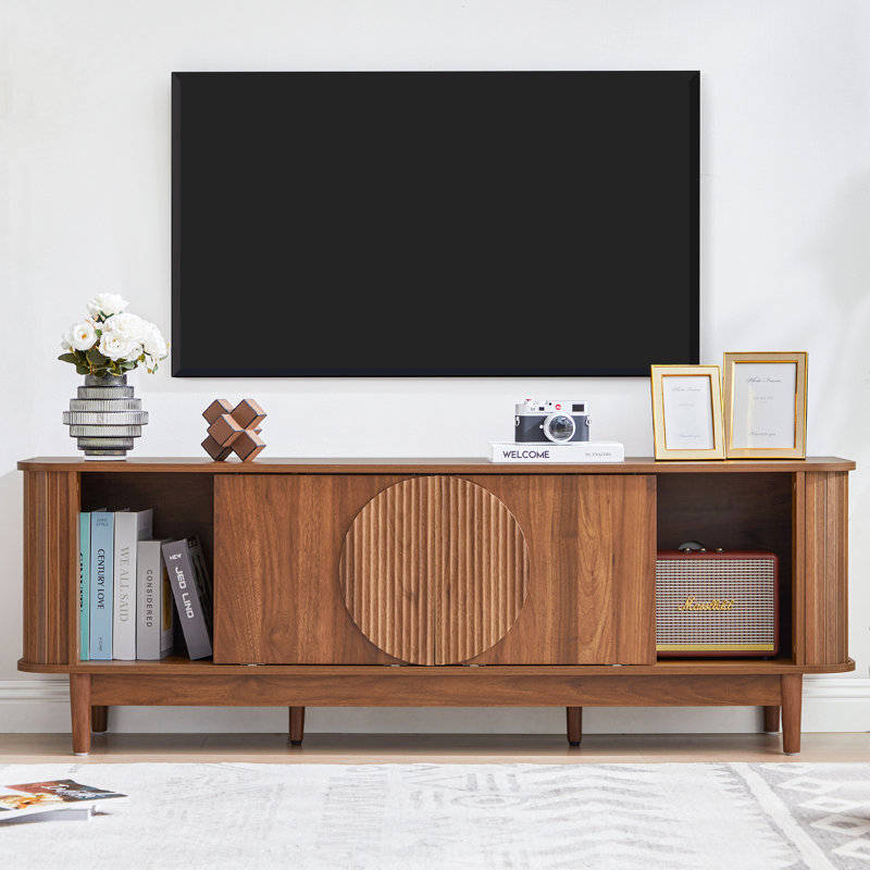 Leopardus 60.2" TV Stand with Sliding Door, Brown