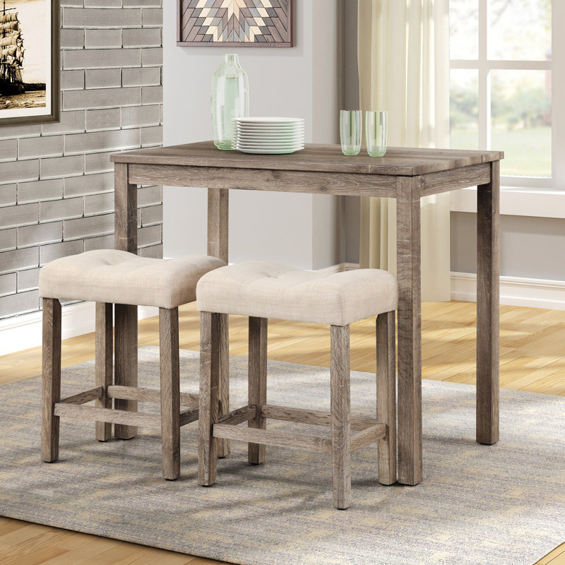 Set Of 2 Button Tufted Counter Height Saddle Stool, Taupe