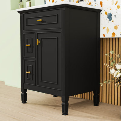 Bathroom Vanity with Sink, 2 Standard Drawers, 1 Flip Drawer and Adjustable Shelf