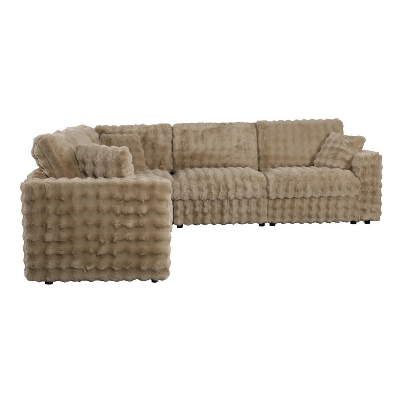 Canapé modulaire avec coussin décoratif Judy, Beige Faux Fur