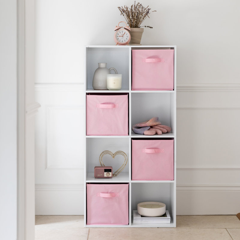 Northville 61cm W Cube Bookcase, (8 Shelves) 121cm H x 61cm W x 30cm D, White/Pink