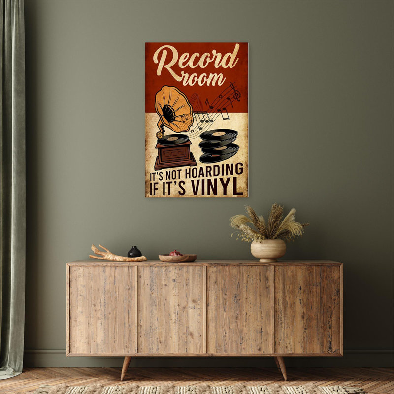Disque vinyle, impression de toile tendue, H 14 po x l 11 po x P 1,25 po