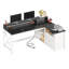 Bureau en forme de L avec bureau, bureau de bureau à la maison de 55 po avec tiroirs et tablettes de rangement, bureau de jeu en forme de L avec lumières DEL, prise de courant et tablette pour moniteur-1238548581
