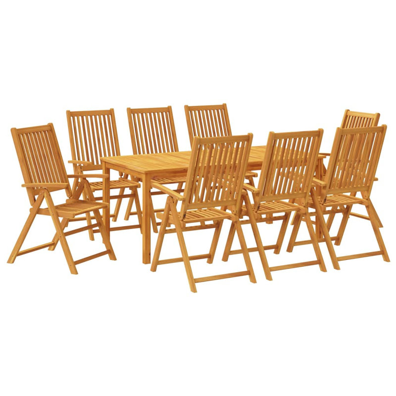 Ensemble de salle à manger de jardin 9 pièces vidaXL 180 x 90 x 75 cm en bois d'acacia massif, 8