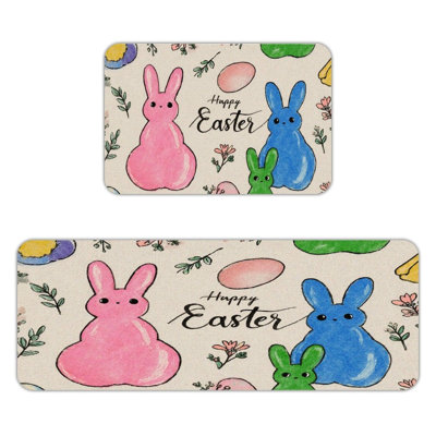 Colorful Peep Bunnies, 2 Pcs Non Slip Kitchen Mats