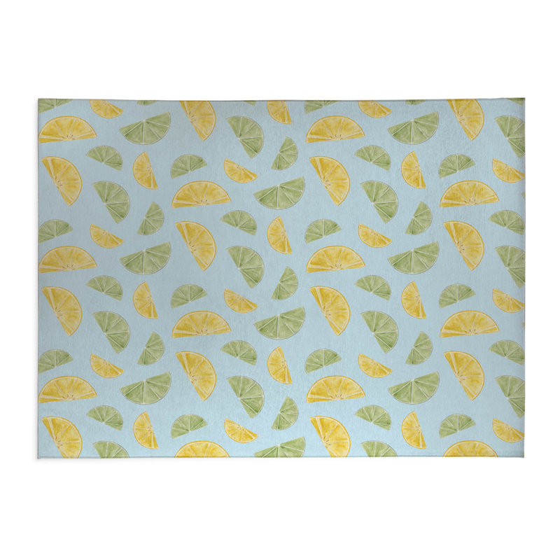 Tapis de cuisine antidérapant Summer Limes & Lemons, Rectangle 5 pi x 7 pi, Bleu nuage