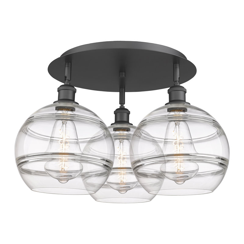 Plafonnier semi-encastré Glassoff, H 12,63 po x l 21,75 po x P 21,75 po, Transparent, Noir mat