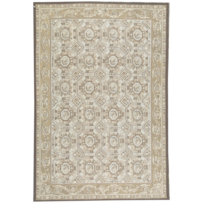 Hand-Knotted High-Quality Beige and Gold Area Rug