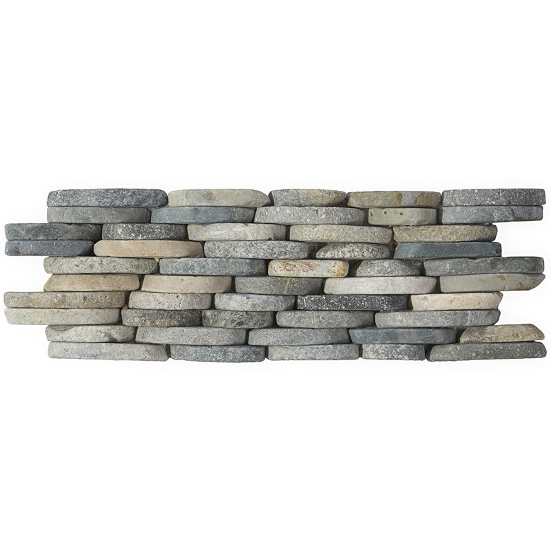 Picturesque 11 in. x 4 in. Stacked Sliced Wall Mosaic, Dark Blend