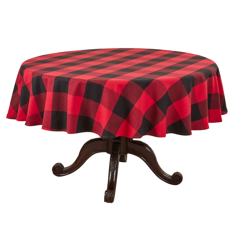 Birmingham Plaid 100% Cotton Round Tablecloth, Red/Black