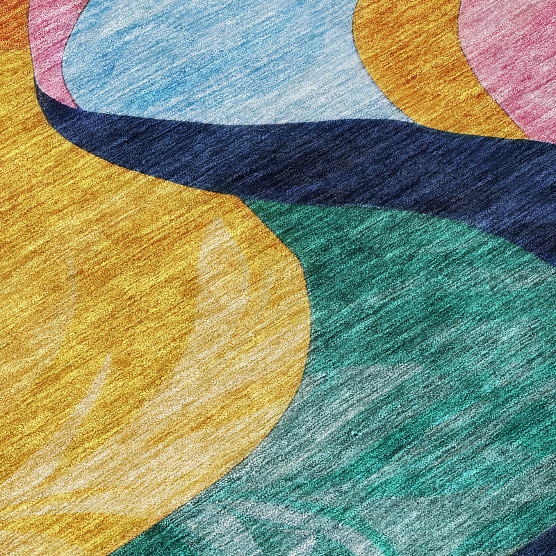 Multicolor Abstract Flat Woven Washable Synthetic Area Rug