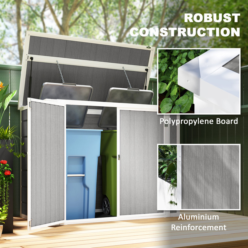 Trash Can Shed 5 ft. W 2 ft. D Polypropylene Garbage Shed, Grey