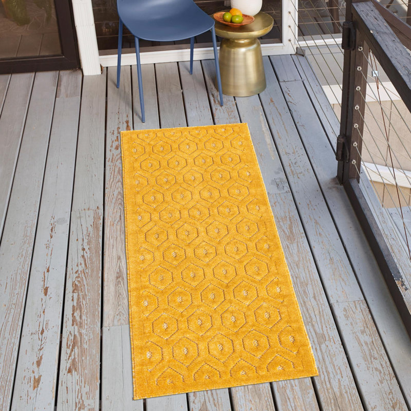 Tapis intérieur / extérieur jaune Griffing, Tapis de couloir 2 pi x 8 pi
