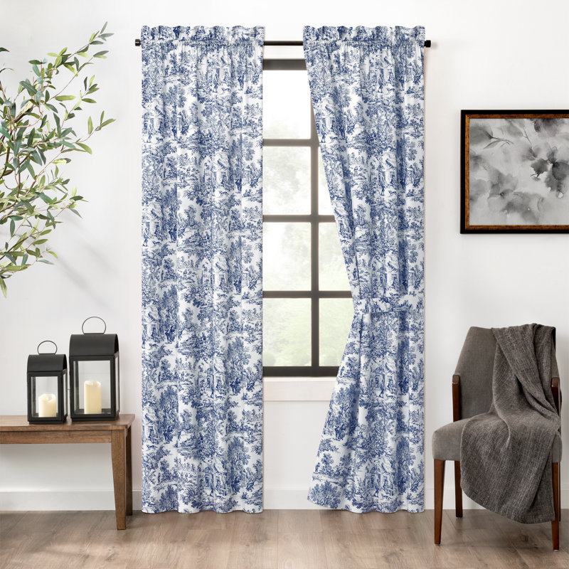 Amelie Semi-Sheer Cotton Curtain Pair, 34" W x 84" L, Blue