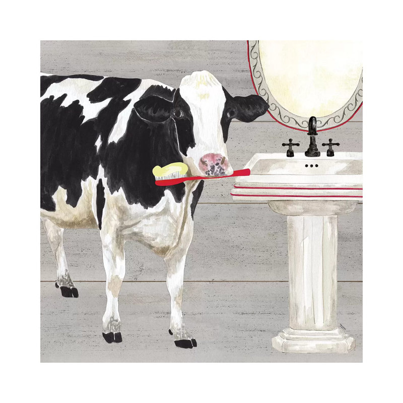 «Bath Time for Cows Sink» par Tara Reed - impression d'art graphique, Toile tendue, H 12 po x l 12 po x P 0,75 po
